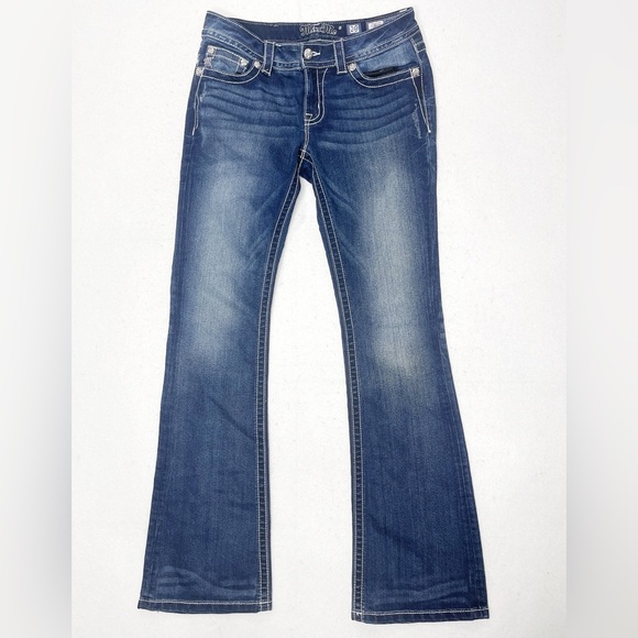 Miss Me Red Aztec Accent Jewel Bootcut Lowrise Jeans Size 29 Sequin Rhinestone - Picture 1 of 11